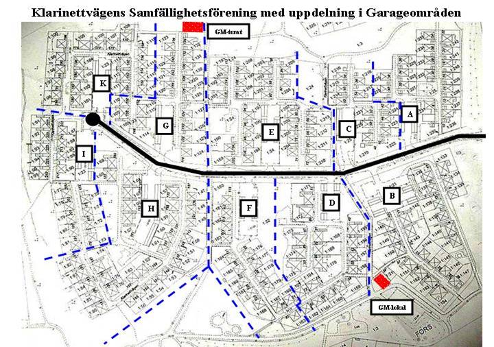 Klarinettvägens Samfällighetsförening med uppdelning i garageområden